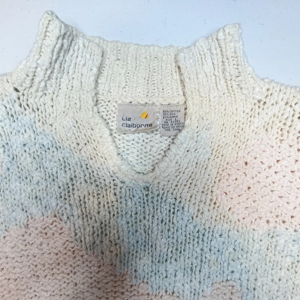 Vintage Liz Claiborne Pastel Geometric Knit Sweater Vest - Size Large - Picture 4 of 13